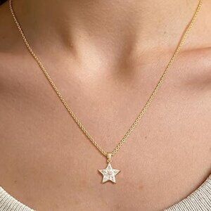 Neiman Marcus 14k Gold Plated CZ Star Charm Necklace
